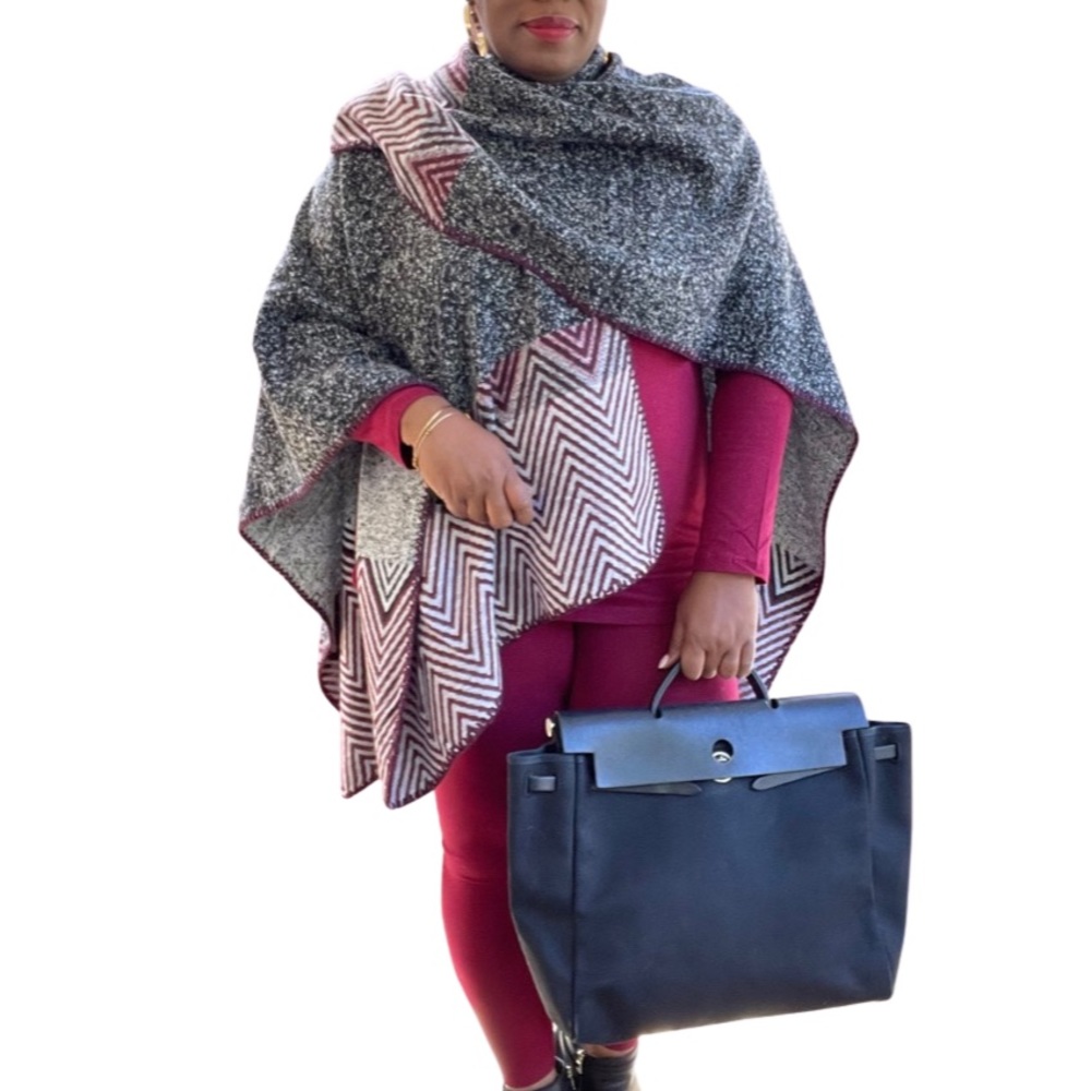 NWT Fall Ruana Wrap Shawl Gray Black Wine